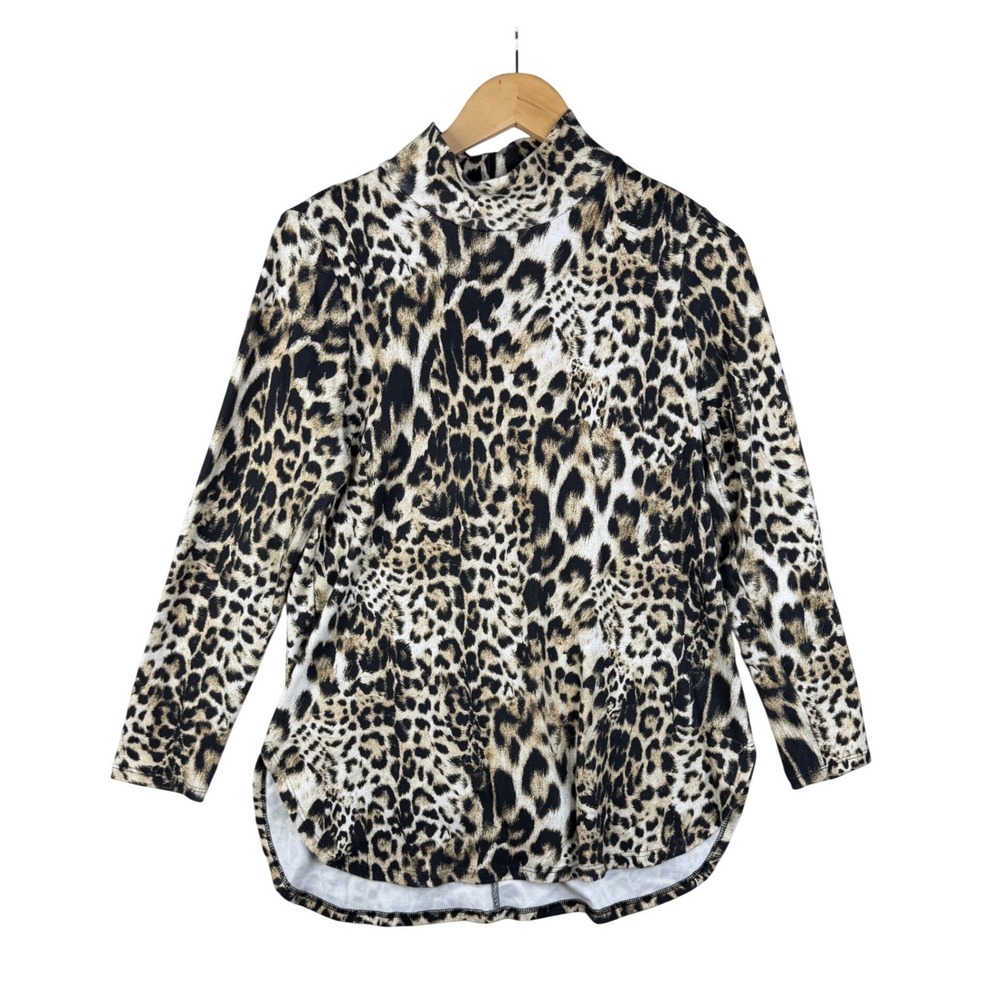 Chico's Size 0 Women's Size Small Tunic Mock Neck Long Sleeve Leopard Print
